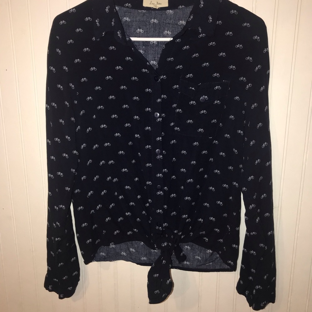 Love Notes Large Navy Bicycle Print Blouse